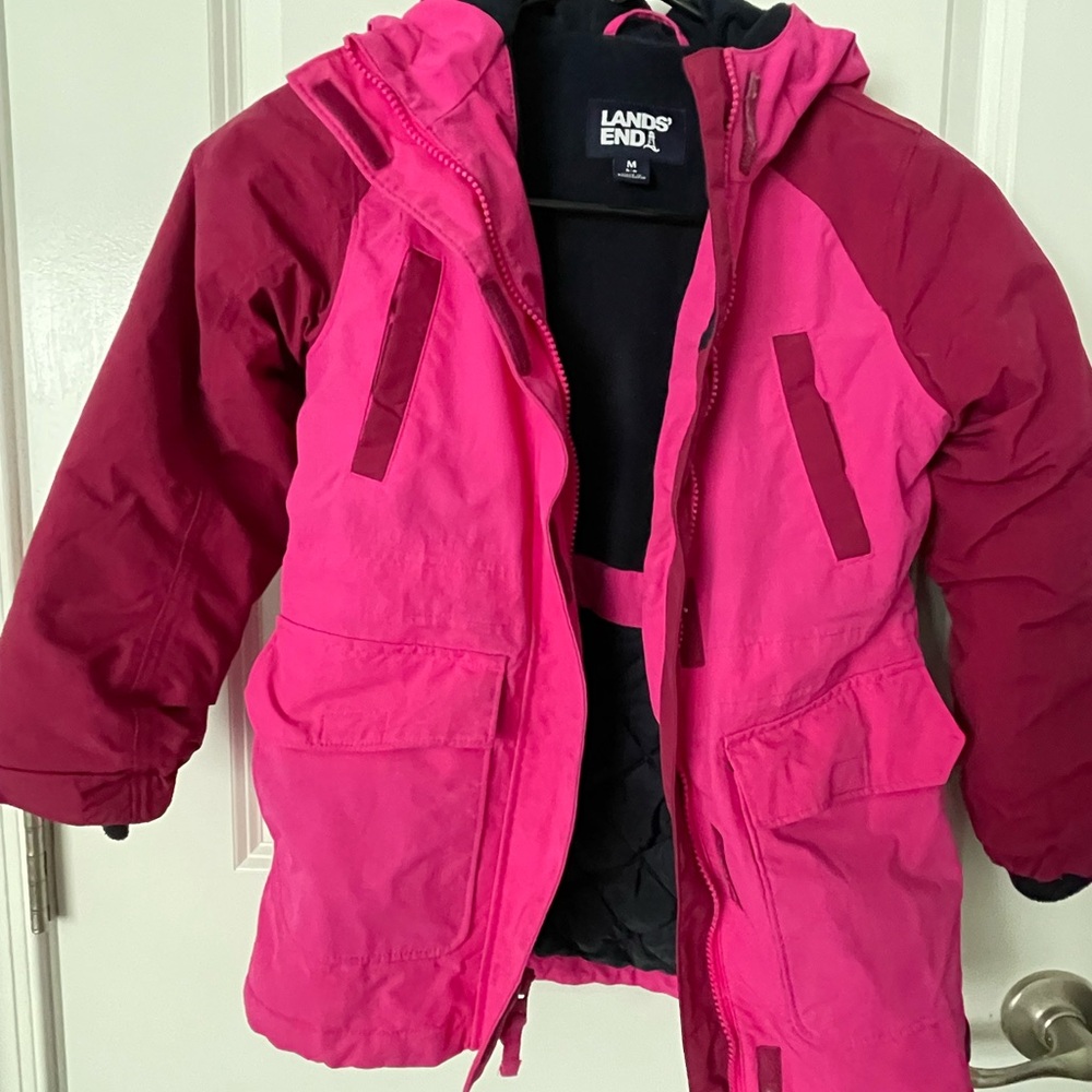 Lands' End Kids Squall Winter Coat, Two-Tone Pink Puffer - size medium (5-6)